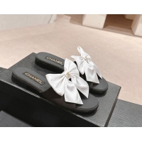 Top Design Chanel Silk Flat Slides Sandal with Maxi Bow Black/White 603067