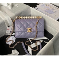 Promotional Chanel Shiny Lambskin Mini Flap Bag with Top Handle Bag AS5001 Pearls Light Purple 2024