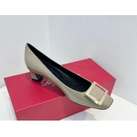 Pretty Style Roger Vivier Trompette Metal Buckle Pumps 4.5cm in Patent Leather Grey 611145