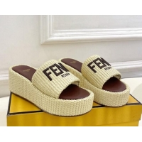 Unique Style Fendi Sunshine Wedge Slide Sandals in PP Straw Yellow 604189