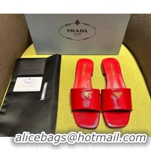 Purchase Prada Patent Saffiano Leather Flat Slides Sandal Red 720007