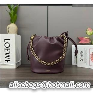 Luxury Cheap Loewe Flamenco Purse Bucket bag in mellow nappa lambskin 012406 Dark Burgundy 2024