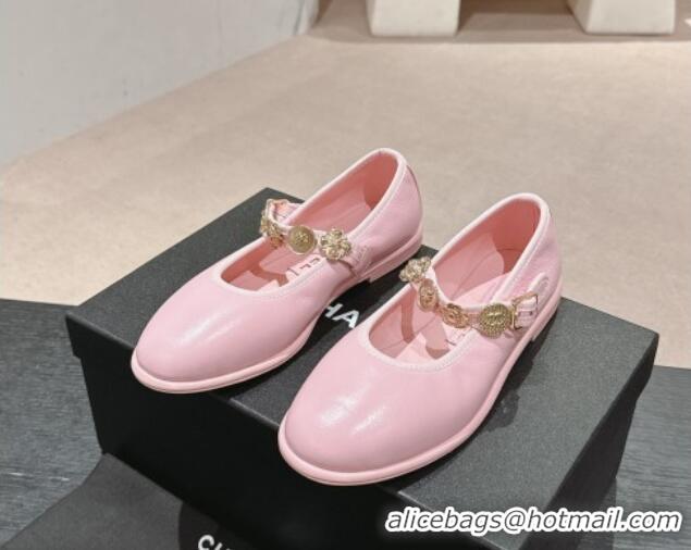 Purchase Chanel Lambskin Mary Janes Ballet Flat with Charm Light Pink 722036