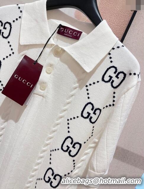 Unique Discount Gucci GG Knit Polo T-shirt G72633 White 2024 (For Men)