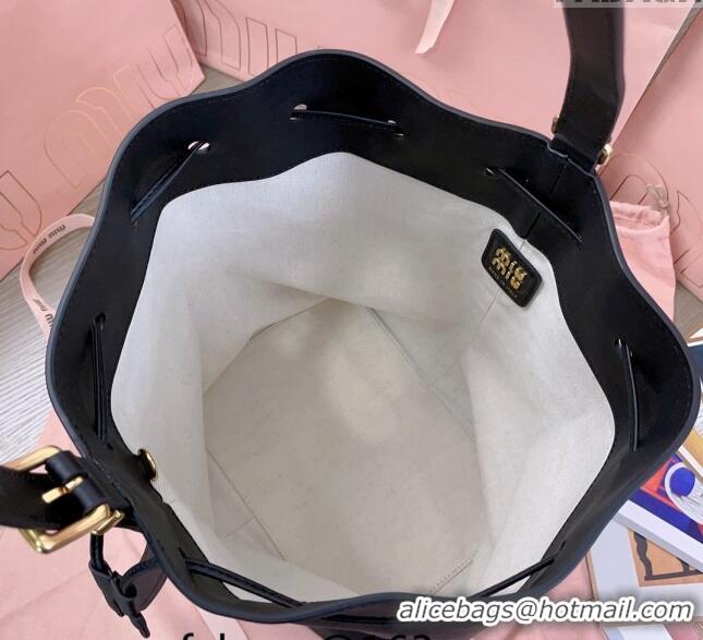 Super Quality Miu Miu Leather bucket bag 5BE089 Black 2024