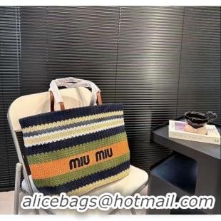 Top Grade Miu Miu Crochet fabric tote bag 0729 Green/Pink/Beige 2024