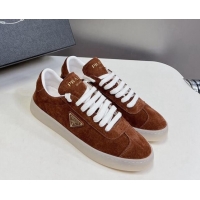 Good Quality Prada Downtown Suede Sneakers Brown 430073