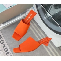 Top Grade Prada Satin Heel Slide Sandals 3.5cm with Triangle Heel Orange 704003