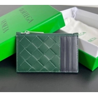 Top Grade Bottega Veneta Zippered Card Case Wallet in Intrecciato Leather 755985 Emerald green/space grey 2024