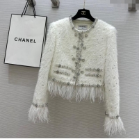 Well Crafted Chanel Ostrich Feather Jacket CH8718 White 2024