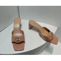 Good Quality Valentino The Bold Edition VLogo Heel Slides Sandal in Patent Calfskin Nude 612023