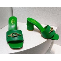 Best Product Valentino The Bold Edition VLogo Heel Slides Sandal in Calfskin Green 612037