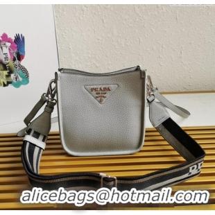 Sophisticated Discount Prada Grained Leather Mini Shoulder Bag 1BH191 Grey 2023