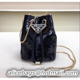 Market Sells Prada Sequins mini-pouch 1NR016 Navy Blue 2024