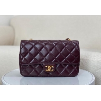 Luxurious Chanel Shiny Lambskin Flap bag with Thick Chain AS6300 Dark Burgundy 2024