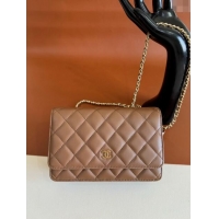 Buy Sumptuous Chanel Lambskin Classic Wallet on Chain WOC CH9092 Brown 2024