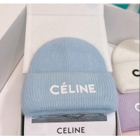 Luxury Cheap Celine Rabbit Fur Knit Hat CE10182 Light Blue 2023