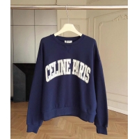 Super Quality Celine Oversized Celine Sweatshirt In Cotton Fleece CE5462 Dark Blue