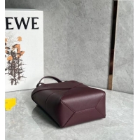 Top Quality Loewe Mini Puzzle Fold Tote Bag in shiny calfskin L0051 Dark Burgundy 2024