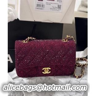 New Product Chanel Mini Classic Flap bag with Strass A69900 Burgundy 2024