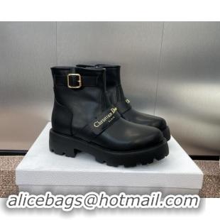 Charming Dior D-Quest Platform Ankle Boots in Black Calfskin with Strap Buckle 930035