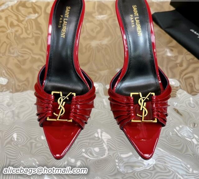 Sumptuous Saint Laurent Babylon Heel Slides Sandal 9cm in Patent Leather with Framed YSL Burgundy 725011