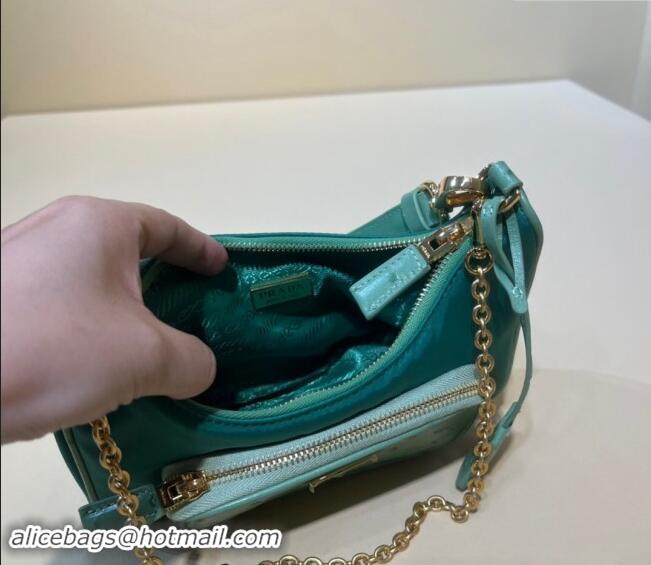 Top Grade Prada Re-Nylon and Ostrich-Like leather mini-bag 1BC198 Green 2023