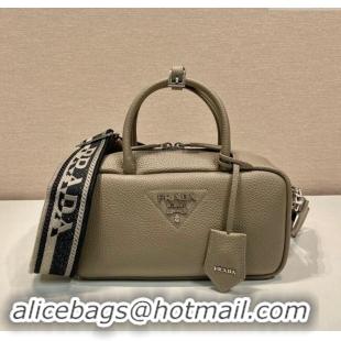 Top Grade Prada Grained Leather Top Handle Bag 1BB102 Grey 2023