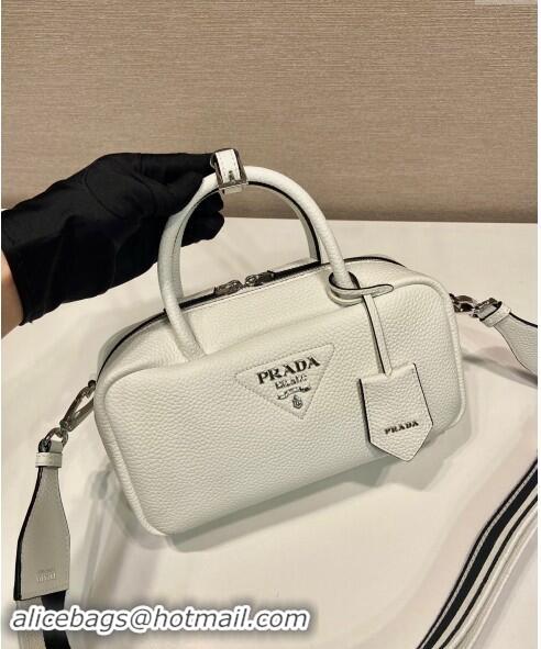 Most Popular Prada Grained Leather Top Handle Bag 1BB102 White 2023