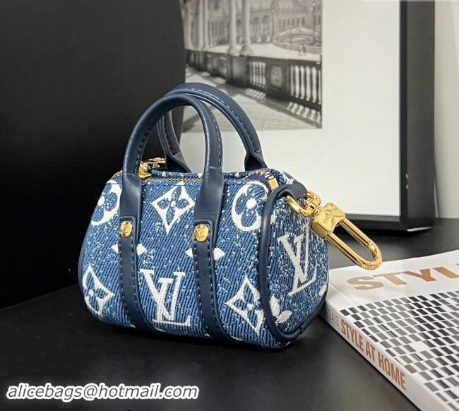 Best Price Louis Vuitton Mini Keepall Pouch Bag Charm and Key Holder 1056 Denim Blue