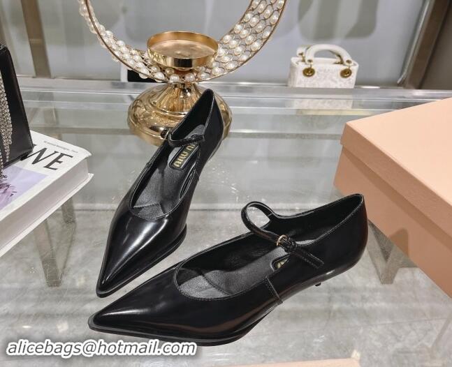 Low Cost Miu Miu Brushed leather Mary Janes Pumps 5cm Black 813094