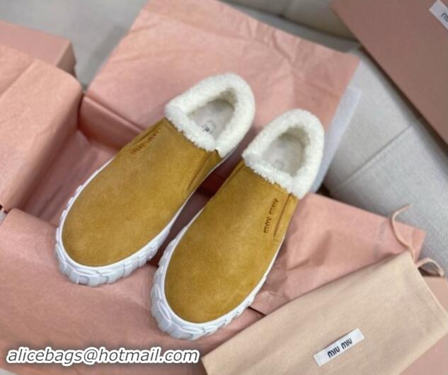 Best Product Miu Miu Suede Loafers in Suede and Wool Fur Yellow 014014