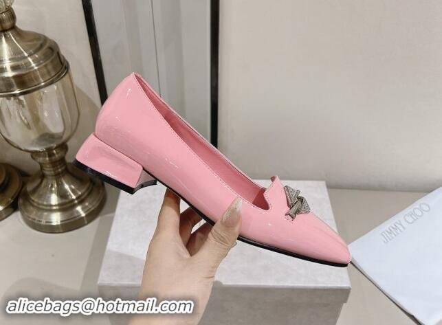 Lowest Price Jimmy Choo Ravi Flat Loafers 2.5cm in Patent Leather with Strass Link Light Pink 1011033