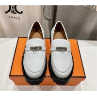 Perfect Hermes Icone Platform Loafers in Calfskin with Kelly Buckle White 909031