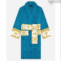 Reasonable Price Versace Baroque Cotton Bathrobe 0201 Blue/Gold 2024 TOP