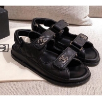 Top Quality Chanel Quilted Leather Strap Chain CC Flat Sandals G35927 Black