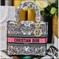 Top Design Dior Medium Lady D-Lite Bag in Butterfly Around The World Embroidery CD2801 Pink and White 2024