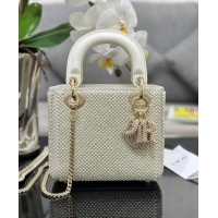 Best Price Dior Mini Lady Dior Bag with Pearls 0415 Allover White 2024