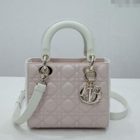 Best Product Dior Small Lady Dior Bag in Lambskin Leather CD2606 Pink/White/Gold 2024