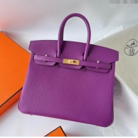 Popular Style Hermes Birkin 25cm Bag in Original Togo Leather HB025 Purple/Gold (Pure Handmade)