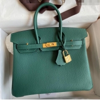 Traditional Specials Hermes Birkin 25cm Bag in Original Togo Leather HB025 Peacock Green/Gold (Pure Handmade)